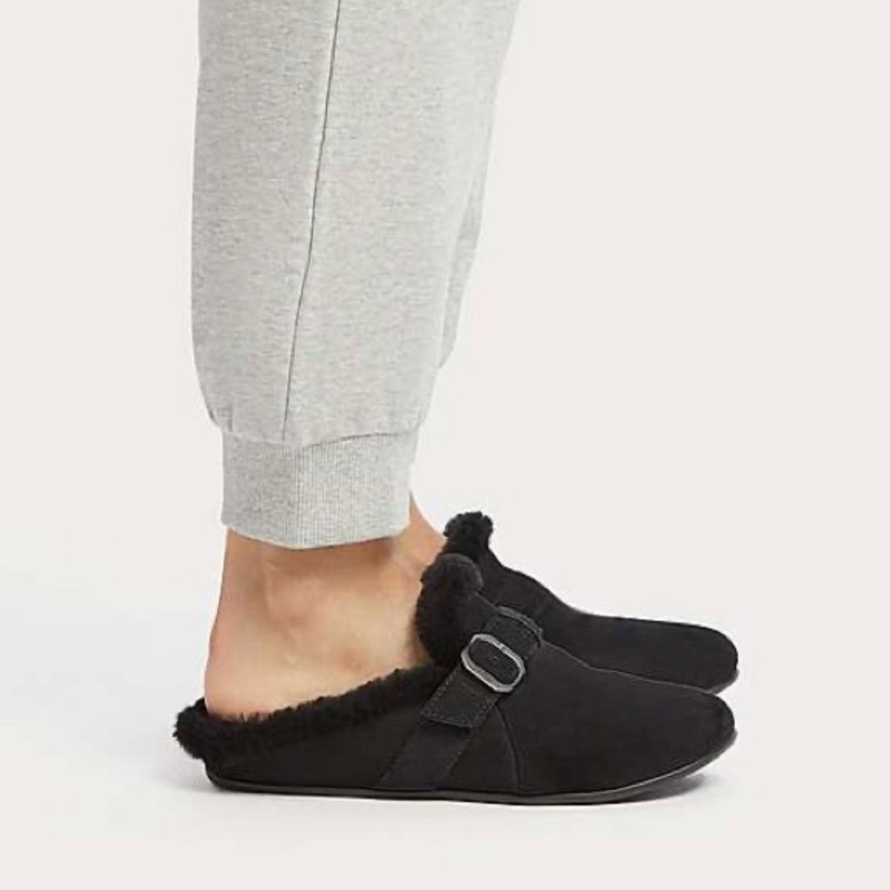 FitFlop Clogs Chrissie Shearling Suede Slip On Shoes Women’s Size 11 Black Cozy